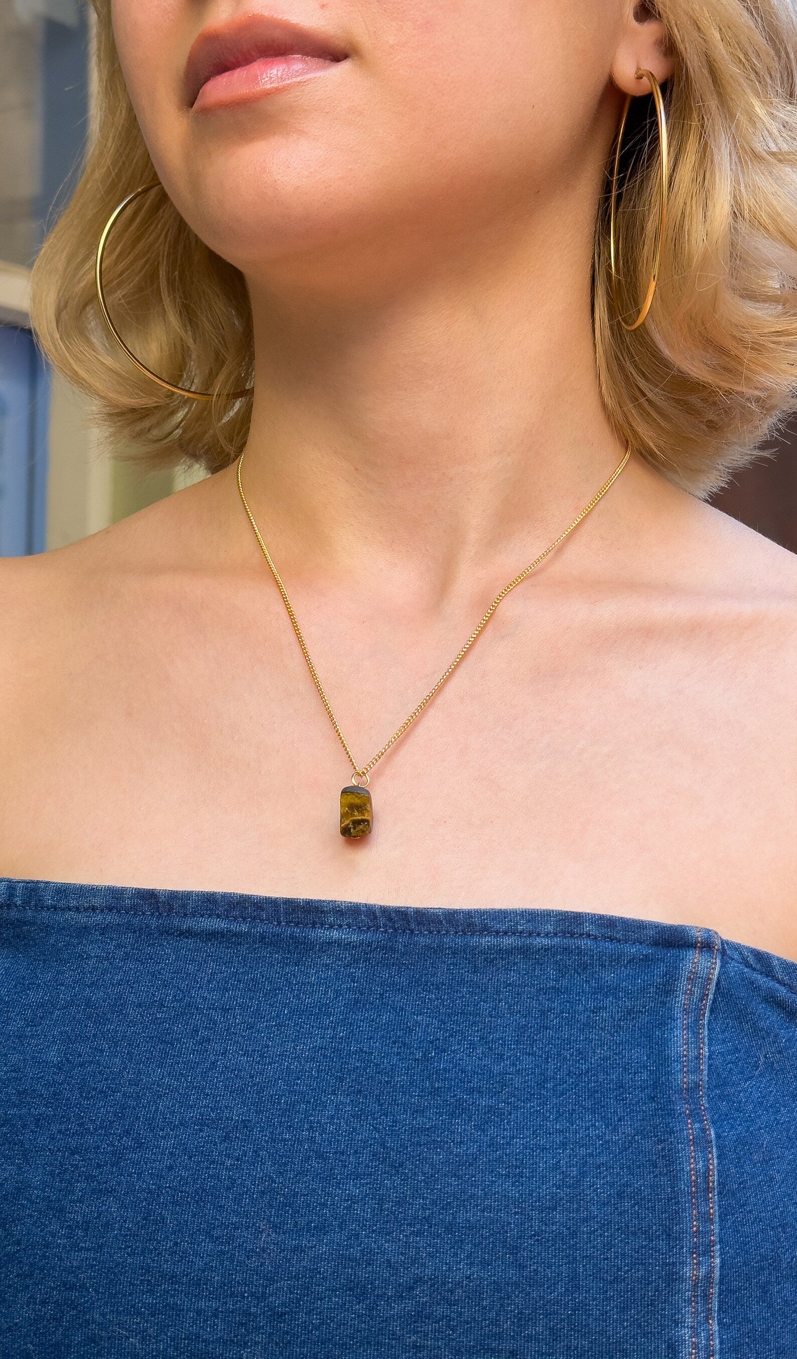 Raw Tiger's Eye Minimalist Necklace necklaces LUNARITY GARAGE 16 Inches