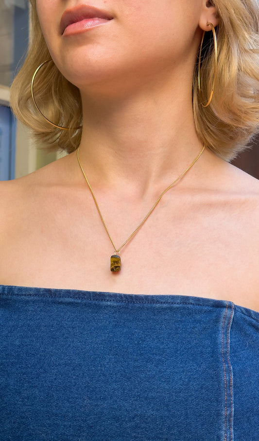 Raw Tiger's Eye Minimalist Necklace necklaces LUNARITY GARAGE 16 Inches  