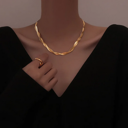 Golden Herringbone Braided Necklace & Bracelet Set set LUNARITY GARAGE Necklace  