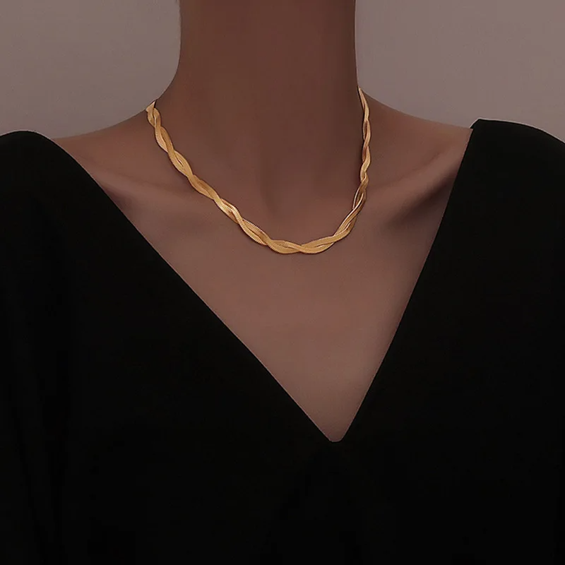 Golden Herringbone Braided Necklace & Bracelet Set set LUNARITY GARAGE   