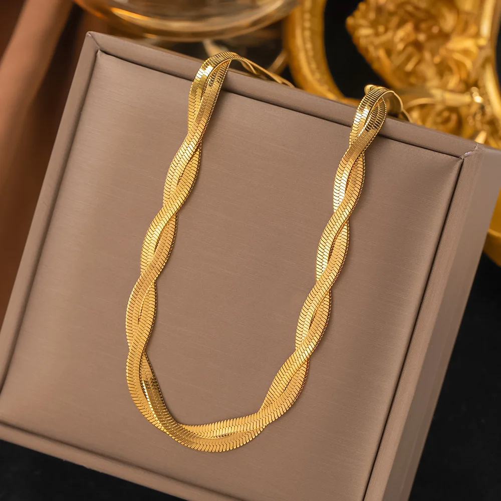 Golden Herringbone Braided Necklace & Bracelet Set set LUNARITY GARAGE   