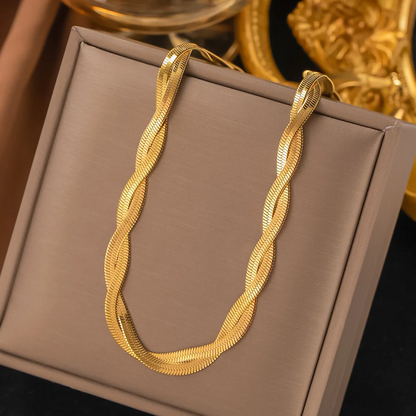 Golden Herringbone Braided Necklace & Bracelet Set set LUNARITY GARAGE   