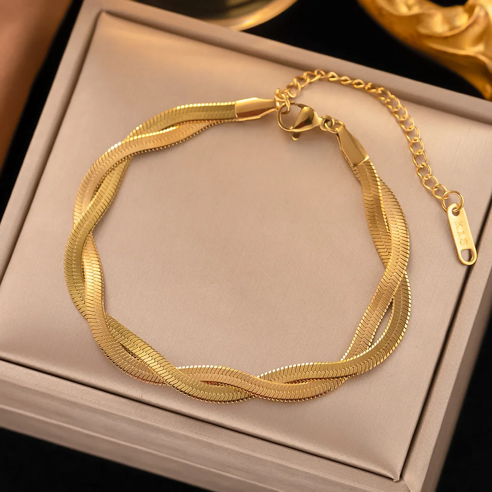 Golden Herringbone Braided Necklace & Bracelet Set set LUNARITY GARAGE Bracelet  