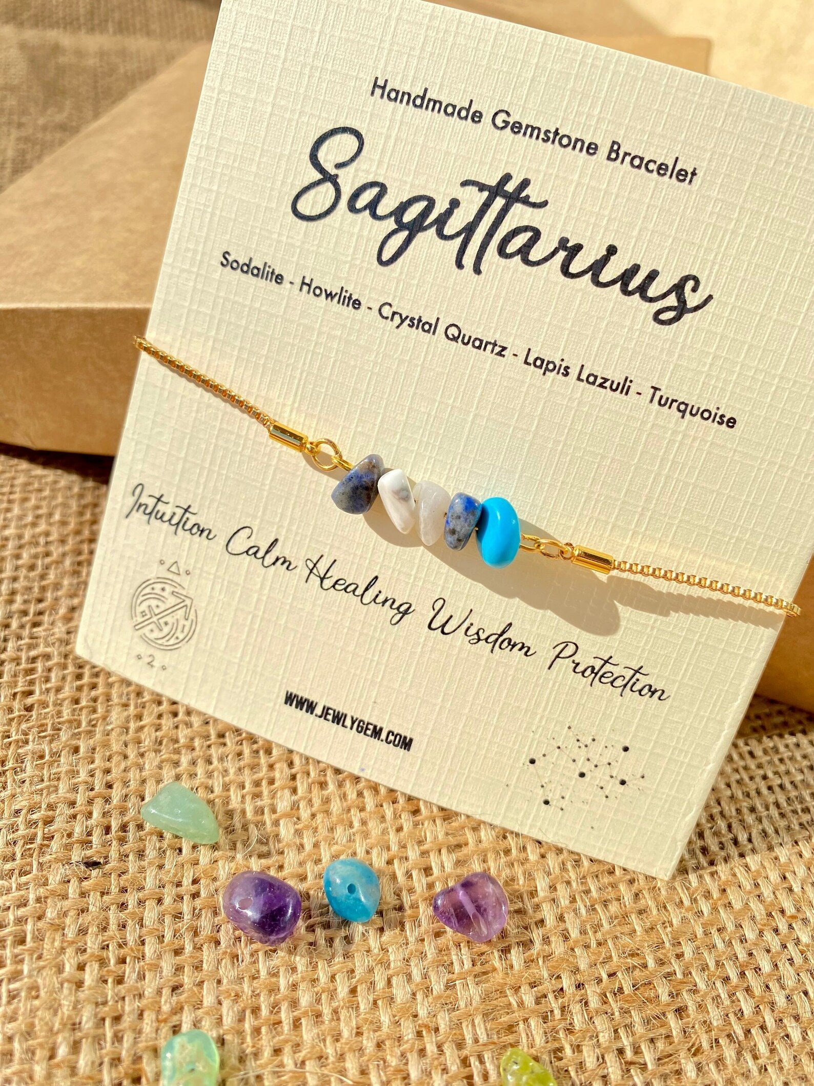 Sagittarius Zodiac Gemstone Bracelet bracelets LUNARITY GARAGE Gold  