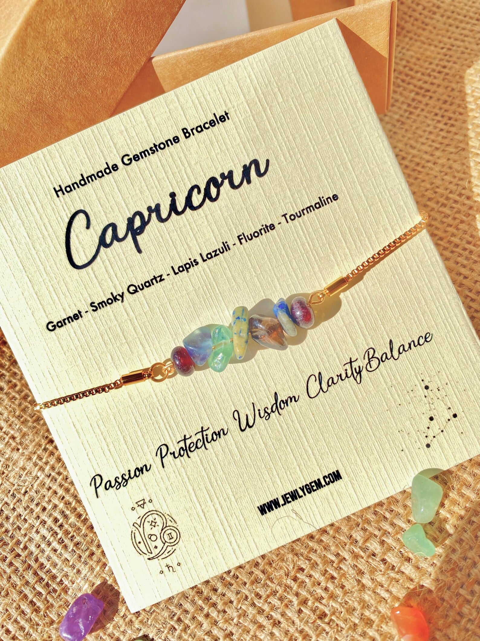 Capricorn Zodiac Gemstone Bracelet bracelets LUNARITY GARAGE Gold