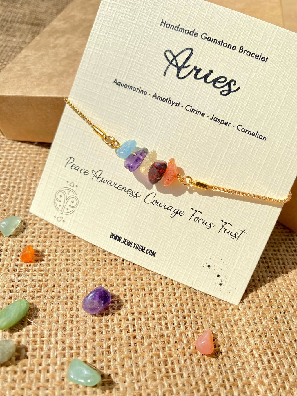 Aries Zodiac Gemstone Bracelet zodiac bracelets LUNARITY GARAGE Gold  