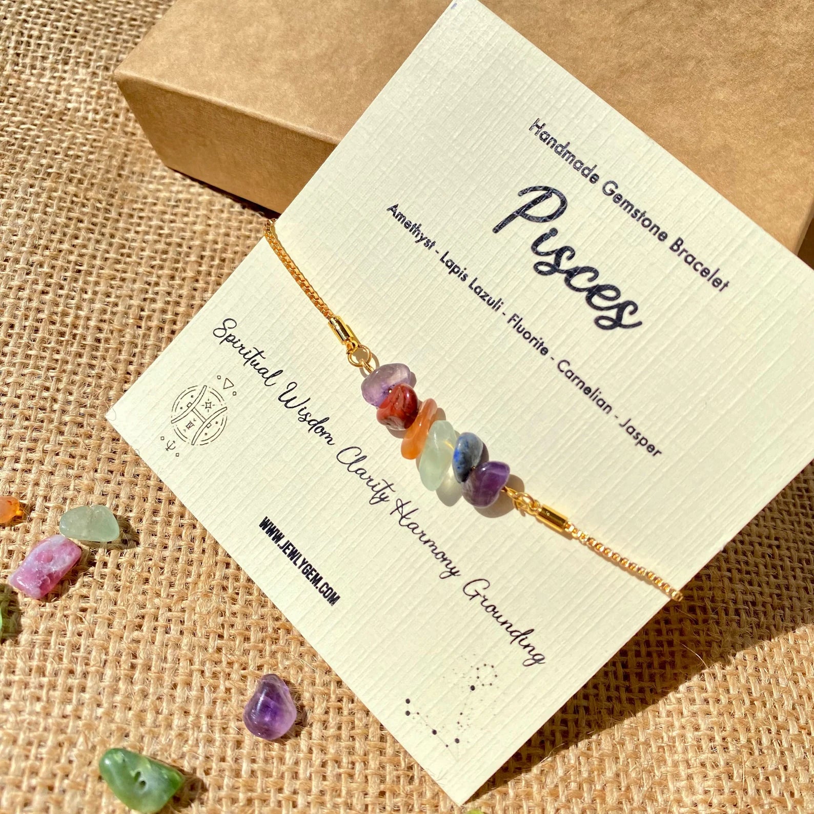 Pisces Zodiac Gemstone Bracelet zodiac bracelets LUNARITY GARAGE Gold