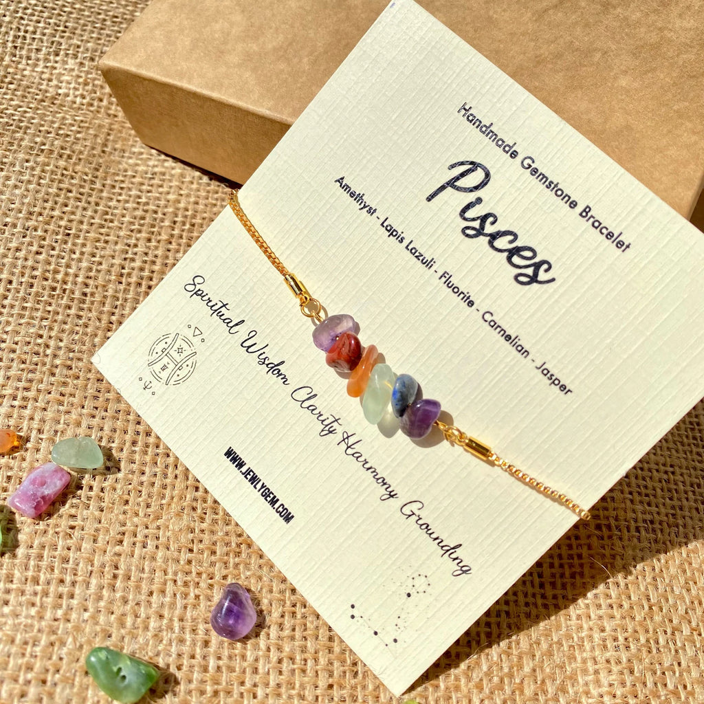 Pisces Zodiac Gemstone Bracelet zodiac bracelets LUNARITY GARAGE Gold  