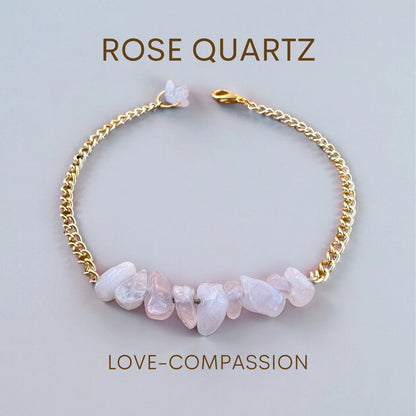 Handmade Rose Quartz Bracelet gemstone bracelet LUNARITY GARAGE Gold Bold  