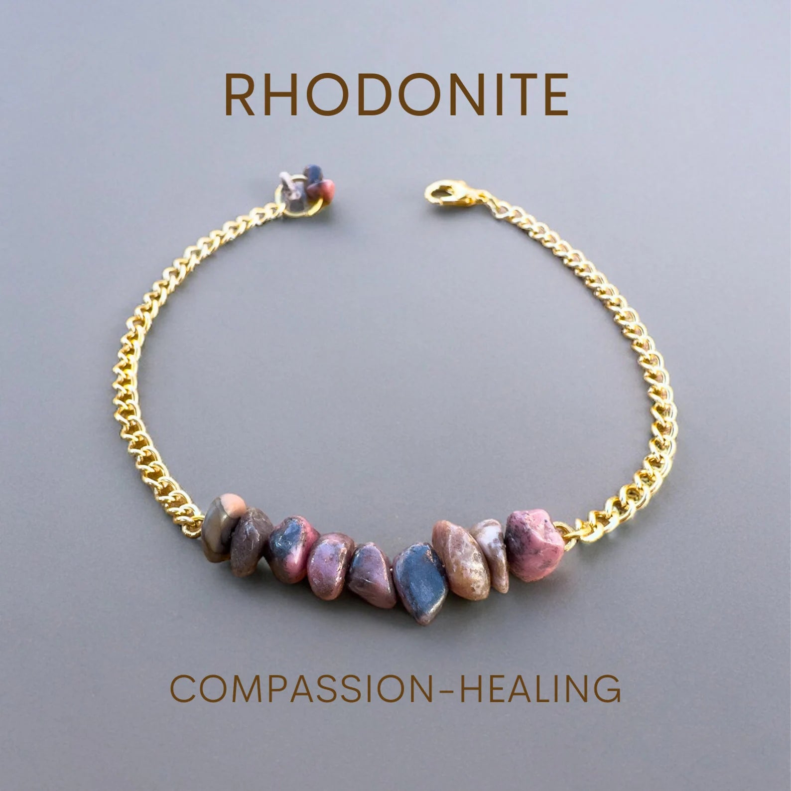 Handmade Rhodonite Bracelet gemstone bracelet LUNARITY GARAGE Gold Bold