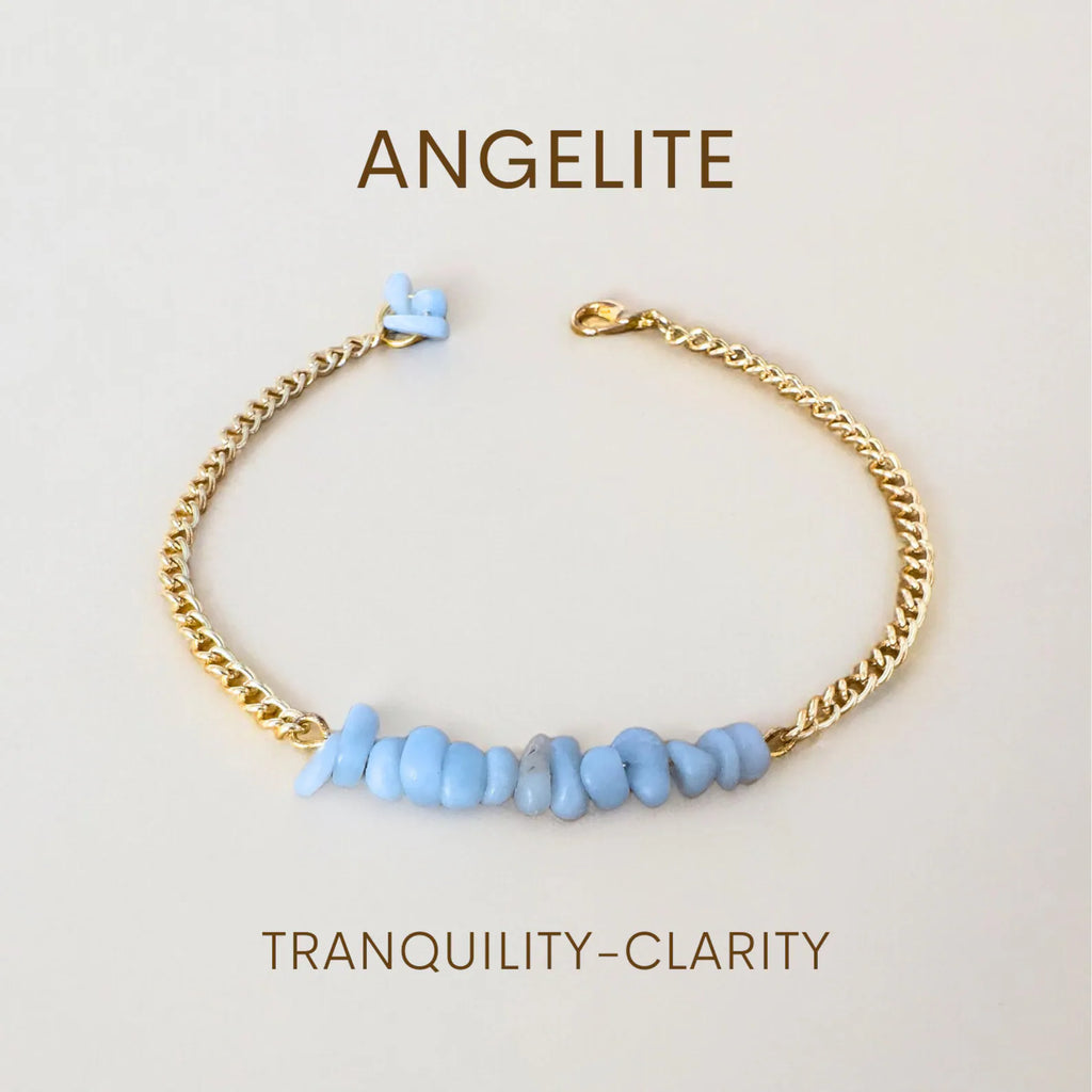 Handmade Angelite Bracelet gemstone bracelet LUNARITY GARAGE Gold Bold  