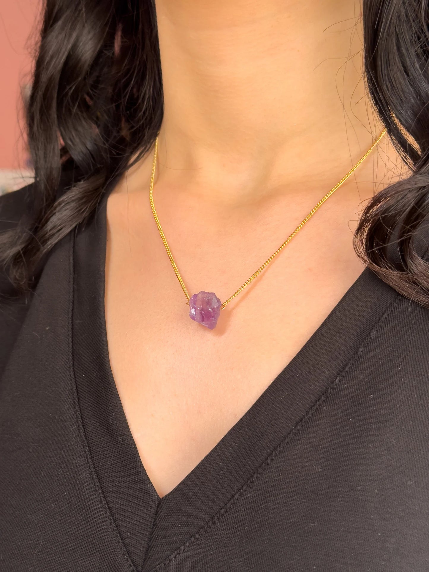 Raw Amethyst Necklace necklaces LUNARITY GARAGE 16 Inches  