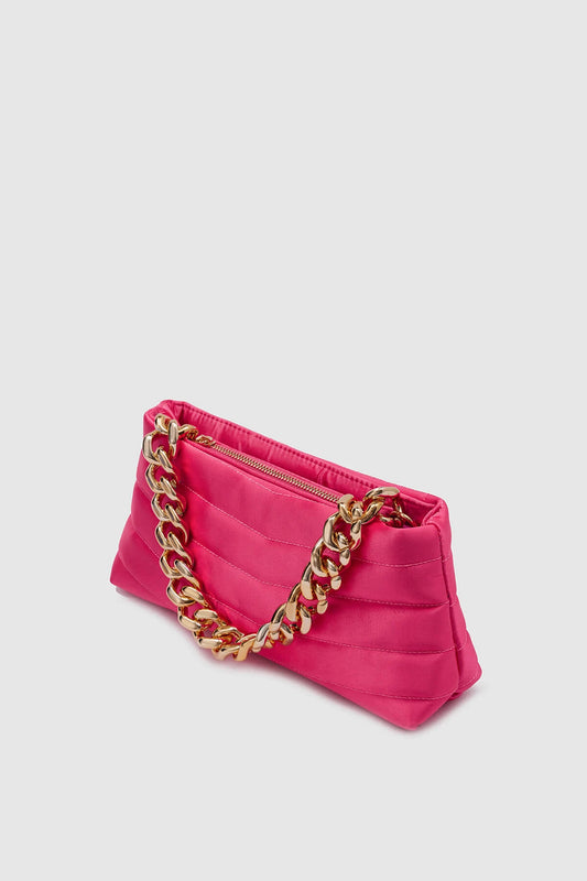 Satin Stitch Detail Gold Chain Strap Baguette Bag baguette bags LUNARITY GARAGE Pink  