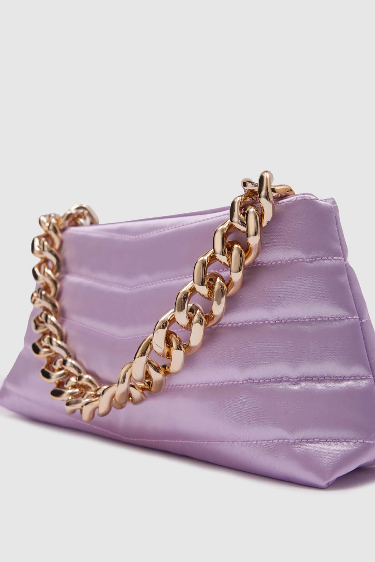 Satin Stitch Detail Gold Chain Strap Baguette Bag baguette bags LUNARITY GARAGE   