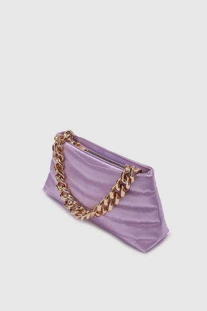 Satin Stitch Detail Gold Chain Strap Baguette Bag baguette bags LUNARITY GARAGE Lilac  
