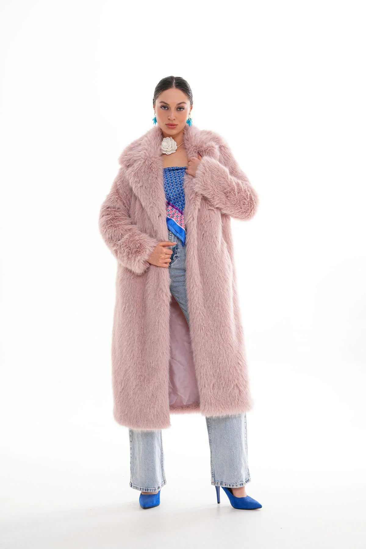 Long Faux Fur Coat – Soft Blush Pink faux fur coat LUNARITY GARAGE