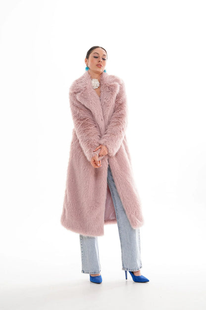 Long Faux Fur Coat – Soft Blush Pink faux fur coat LUNARITY GARAGE