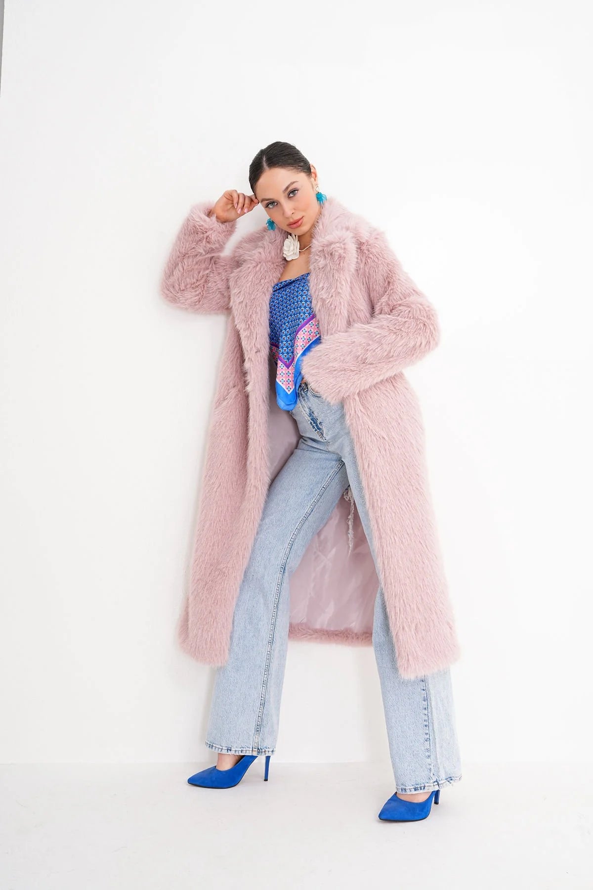 Long Faux Fur Coat – Soft Blush Pink faux fur coat LUNARITY GARAGE