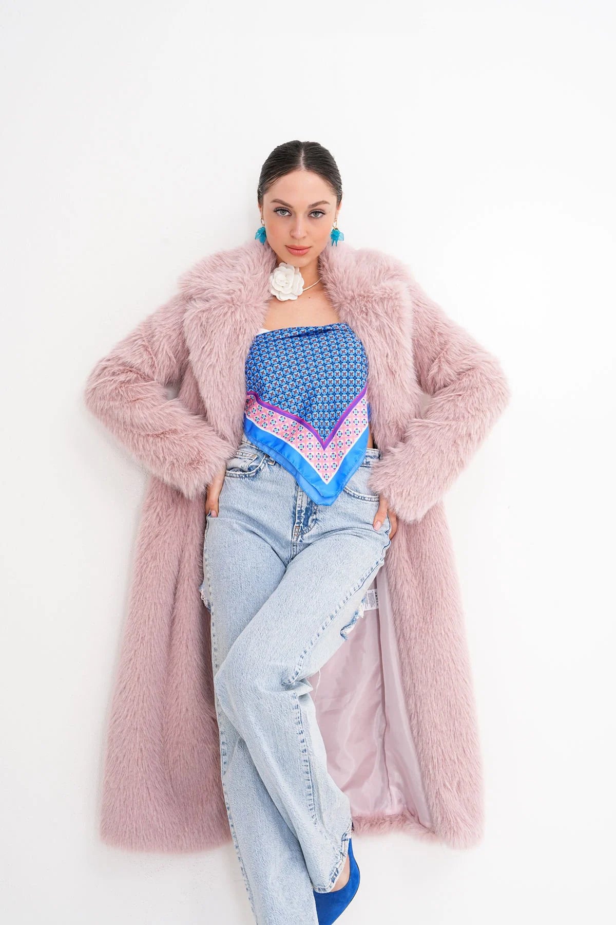 Long Faux Fur Coat – Soft Blush Pink faux fur coat LUNARITY GARAGE