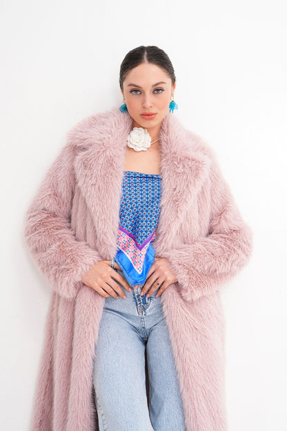 Long Faux Fur Coat – Soft Blush Pink faux fur coat LUNARITY GARAGE