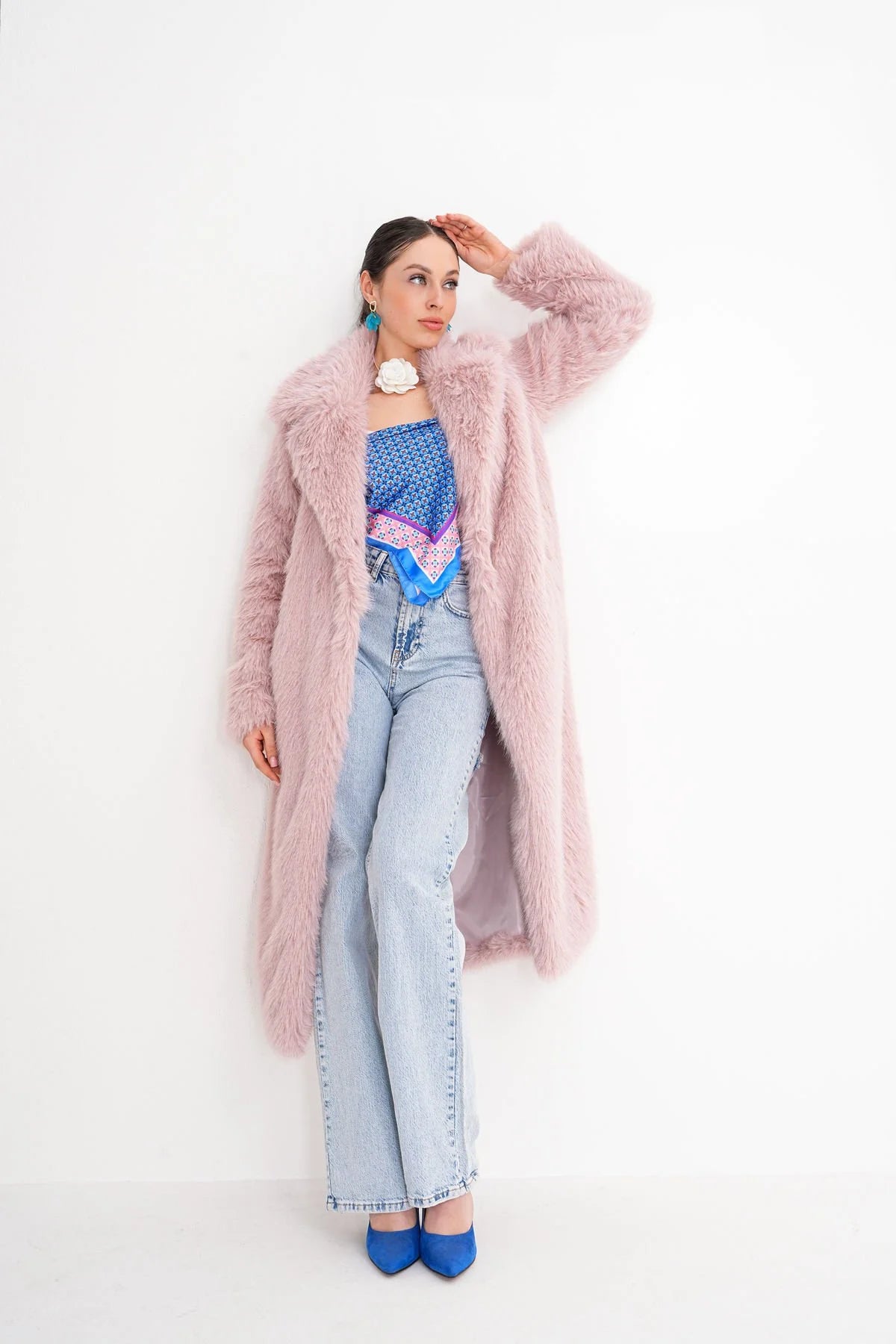 Long Faux Fur Coat – Soft Blush Pink faux fur coat LUNARITY GARAGE