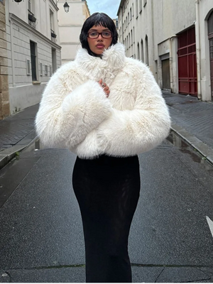 Winter Luxe Faux Fur Short Coat – Effortless Elegance Cozy Warmth jacket LUNARITY GARAGE Stand Up Collar Card S