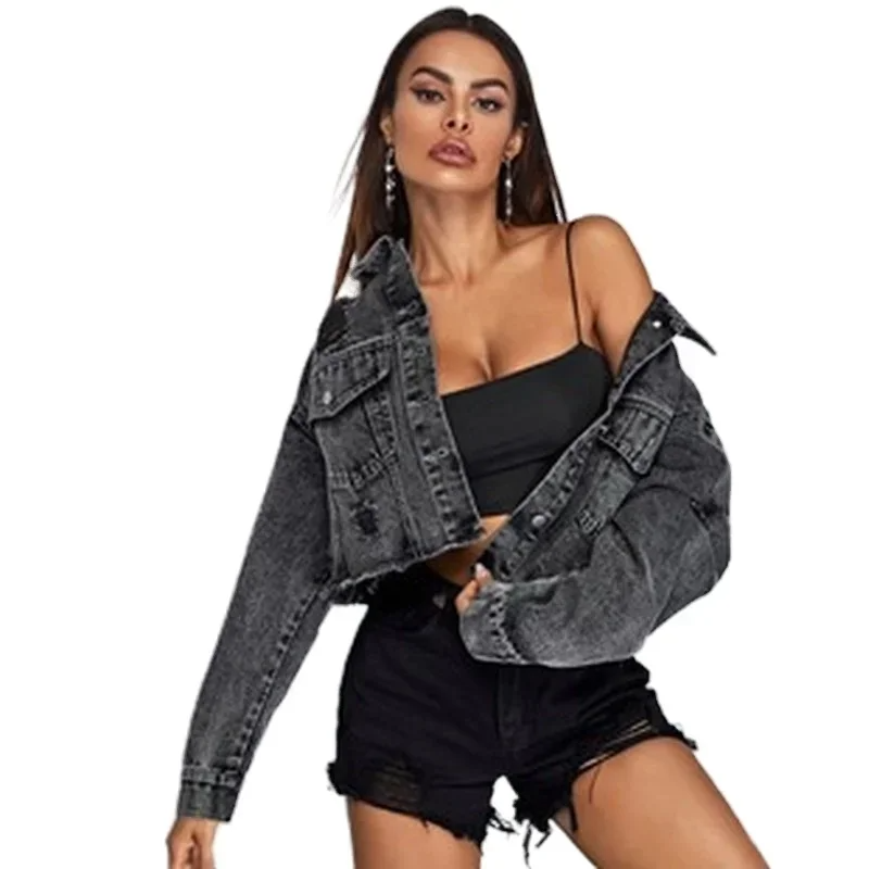 Hollow-Out Denim Bomber Jacket for Women jacket LUNARITY GARAGE