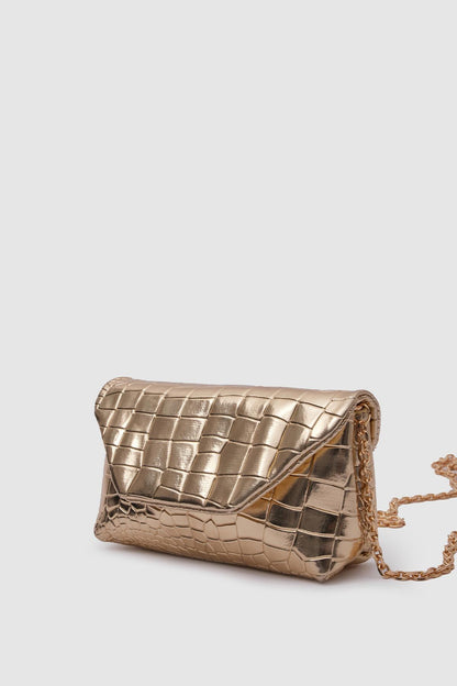 Kroko Gold Crossbody Clutch Bag Gigi clutch LUNARITY GARAGE   