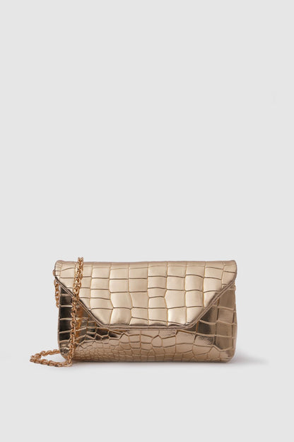 Kroko Gold Crossbody Clutch Bag Gigi clutch LUNARITY GARAGE   