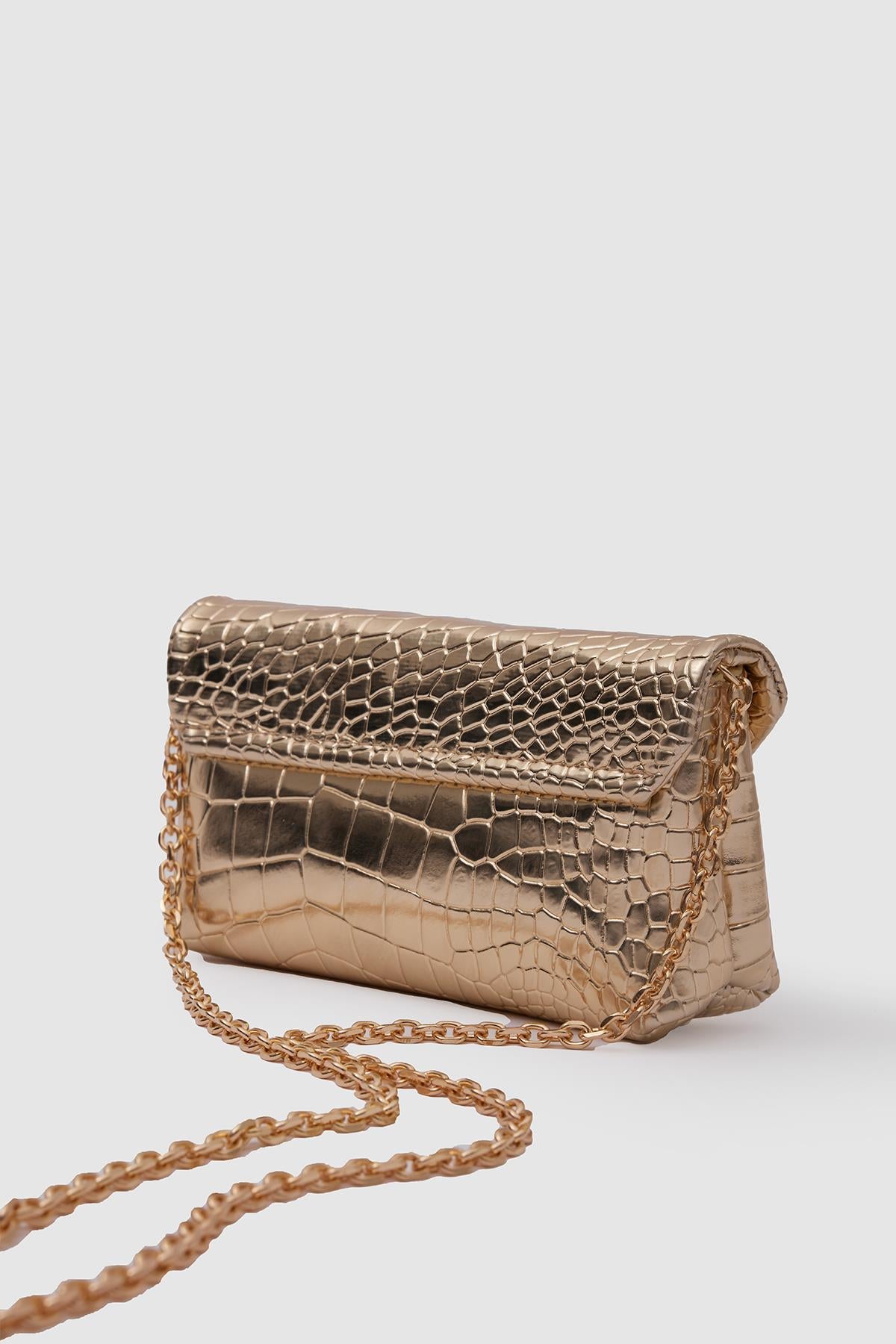 Kroko Gold Crossbody Clutch Bag Gigi clutch LUNARITY GARAGE   