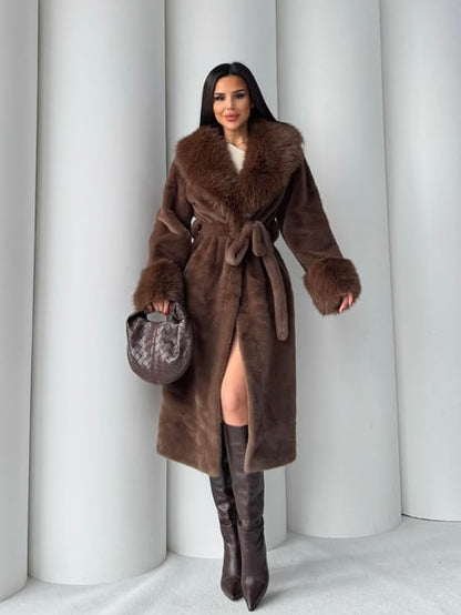 Women's Angora Long Fur Coat – Oversized Fit with Detachable Belt fur coat LUNARITY GARAGE