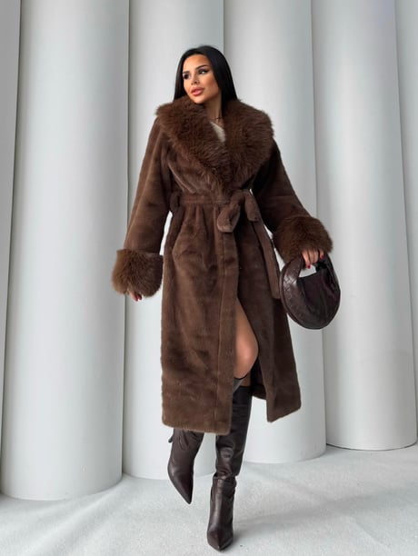 Women's Angora Long Fur Coat – Oversized Fit with Detachable Belt fur coat LUNARITY GARAGE