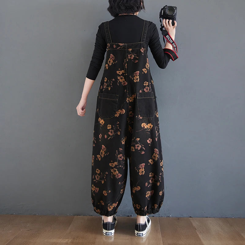 Vintage Print Floral Denim Jumpsuit Jumpsuit Lunarity Garage   