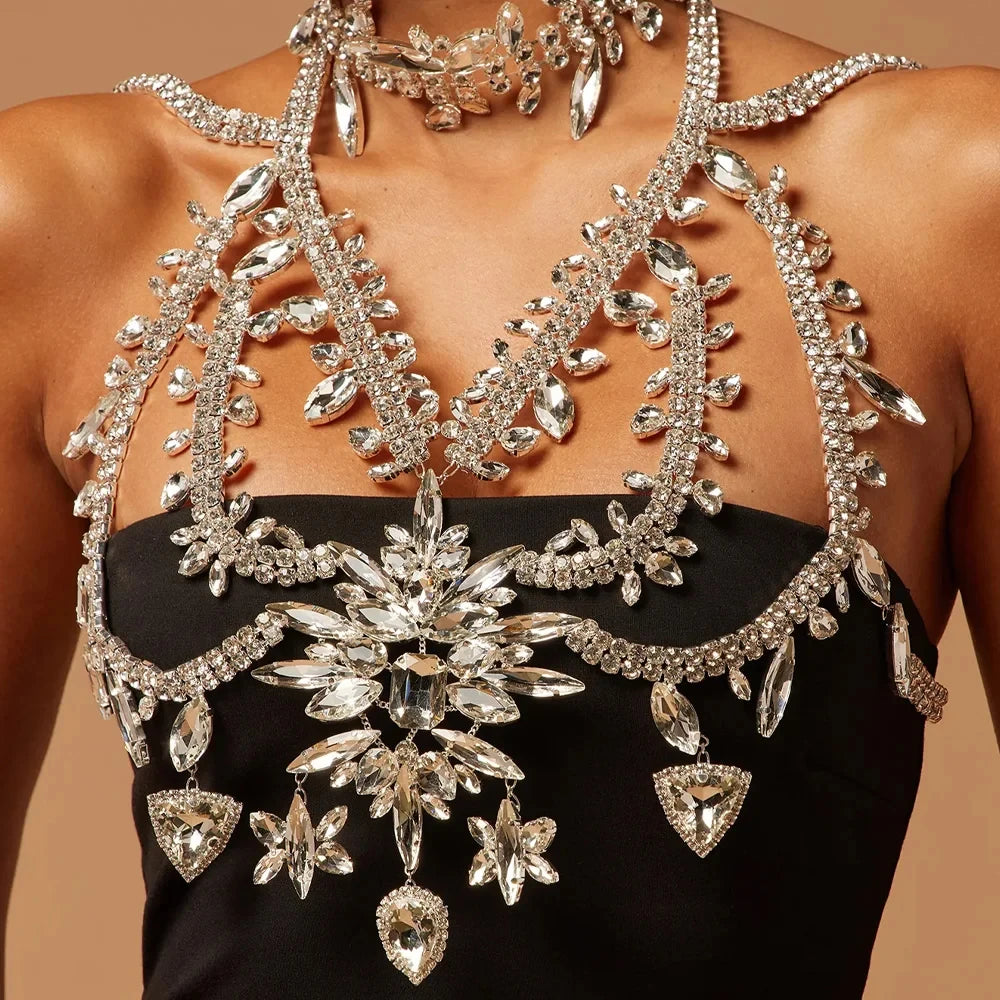 Exaggerated Crystal Body Chain Bra Vest Body jewelry Lunarity Garage   