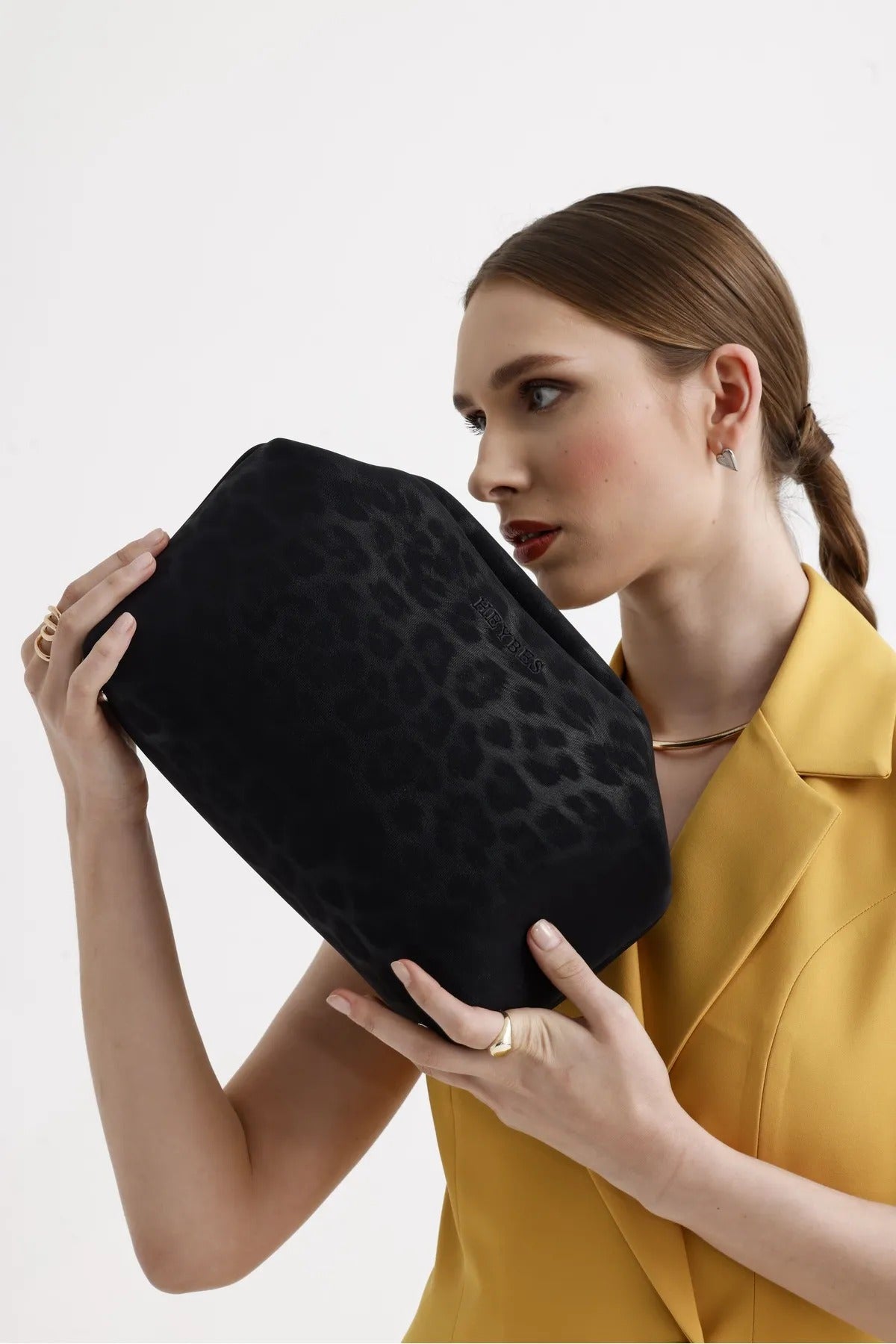 Black Leopard Patterned Faux Leather Clutch Handbag clutch LUNARITY GARAGE