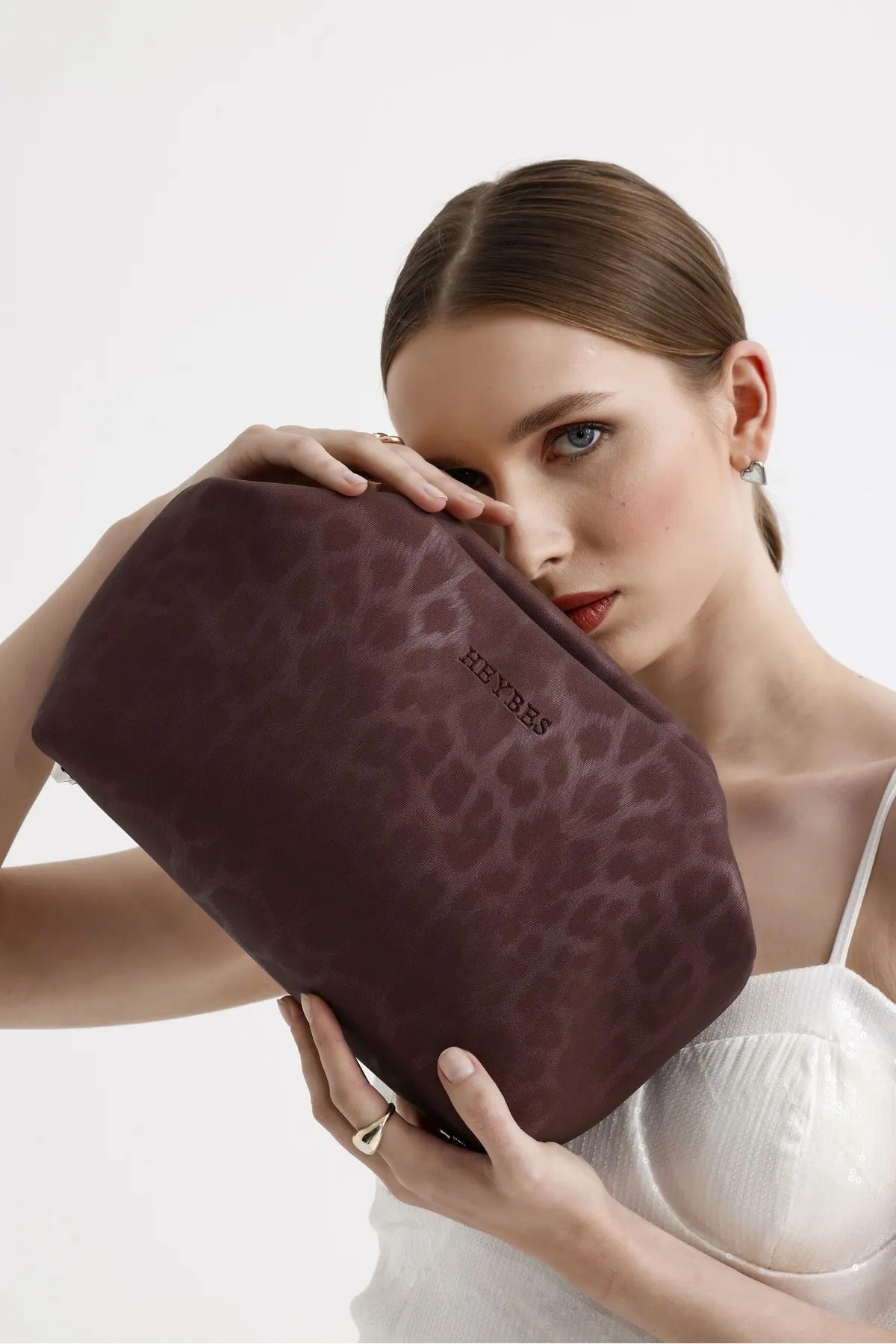 Plum Leopard Patterned Faux Leather Clutch Handbag clutch LUNARITY GARAGE