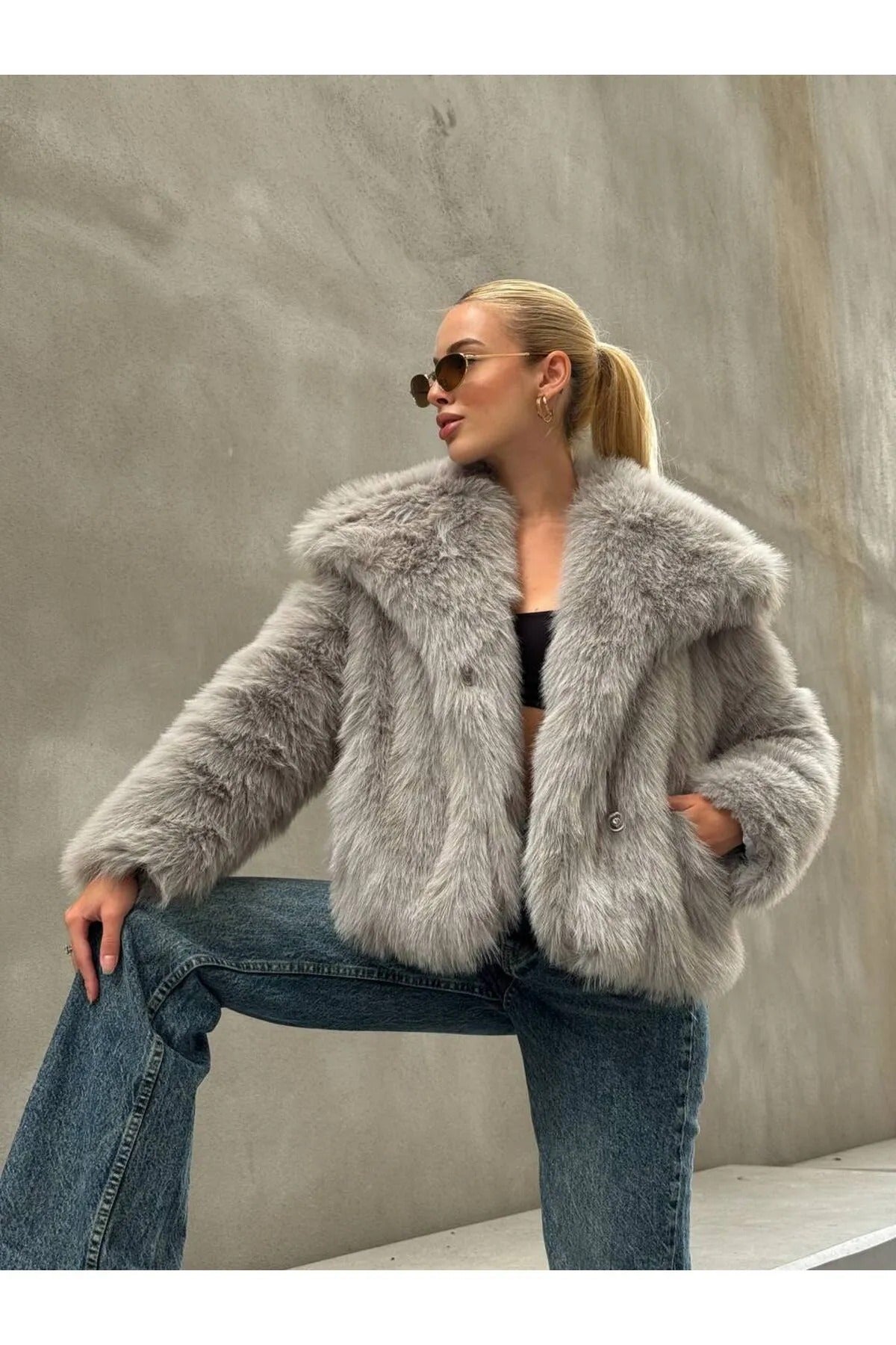 Soft Touch Oversized Premium Fur Plush Coats Fur Plush Coat LUNARITY GARAGE Small Gray