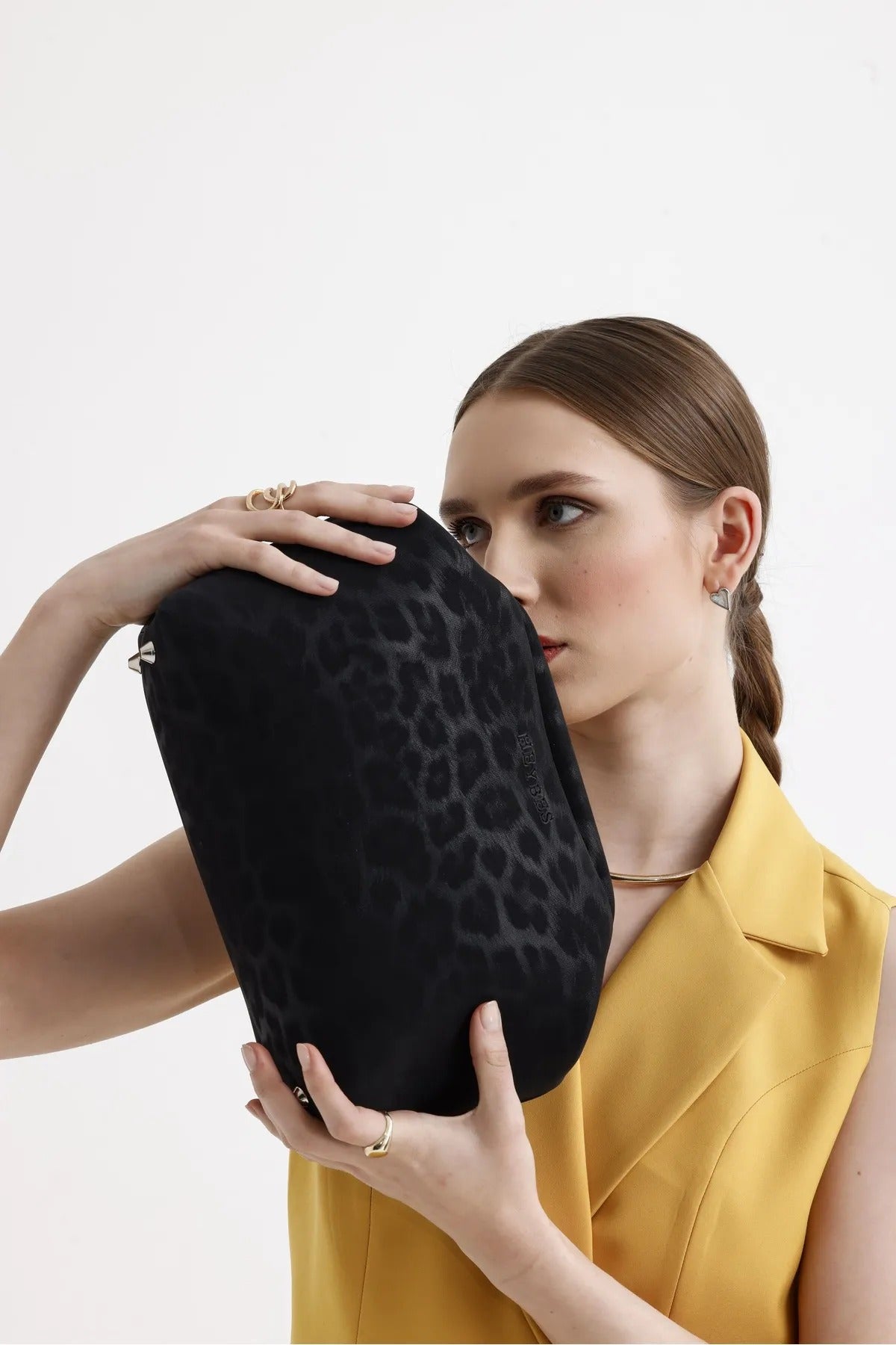 Black Leopard Patterned Faux Leather Clutch Handbag clutch LUNARITY GARAGE