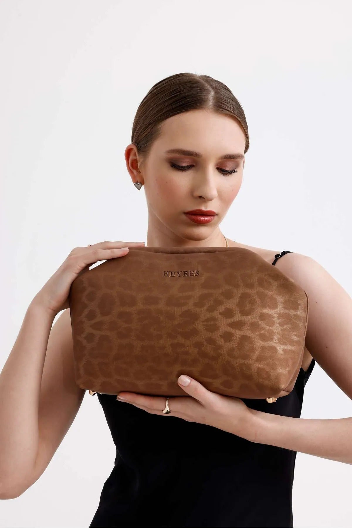 Women's Tan Leopard Patterned Faux Leather Clutch Handbag clutch LUNARITY GARAGE