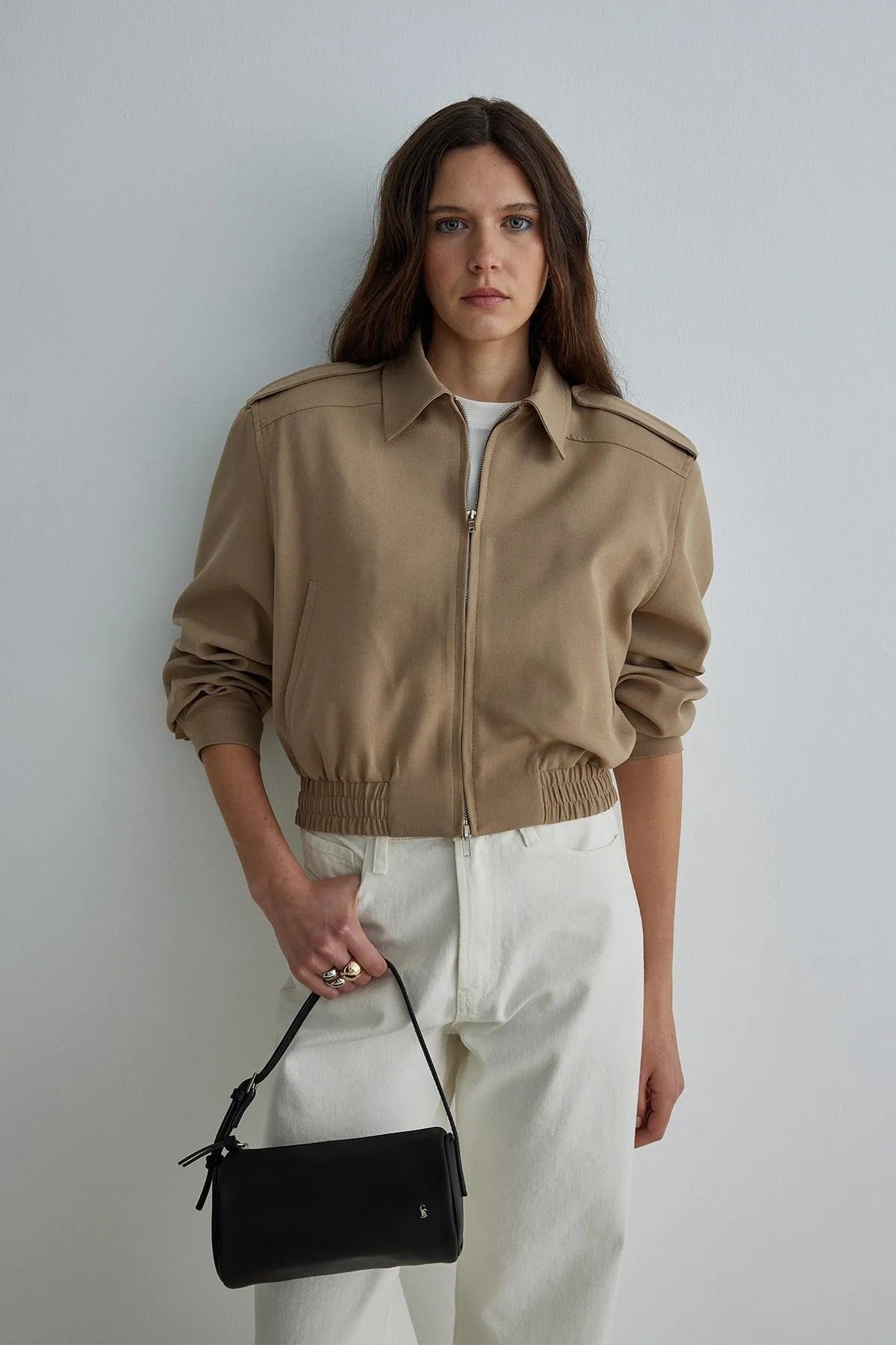 Camel Cooper Crop Bomber Jacket jacket LUNARITY GARAGE