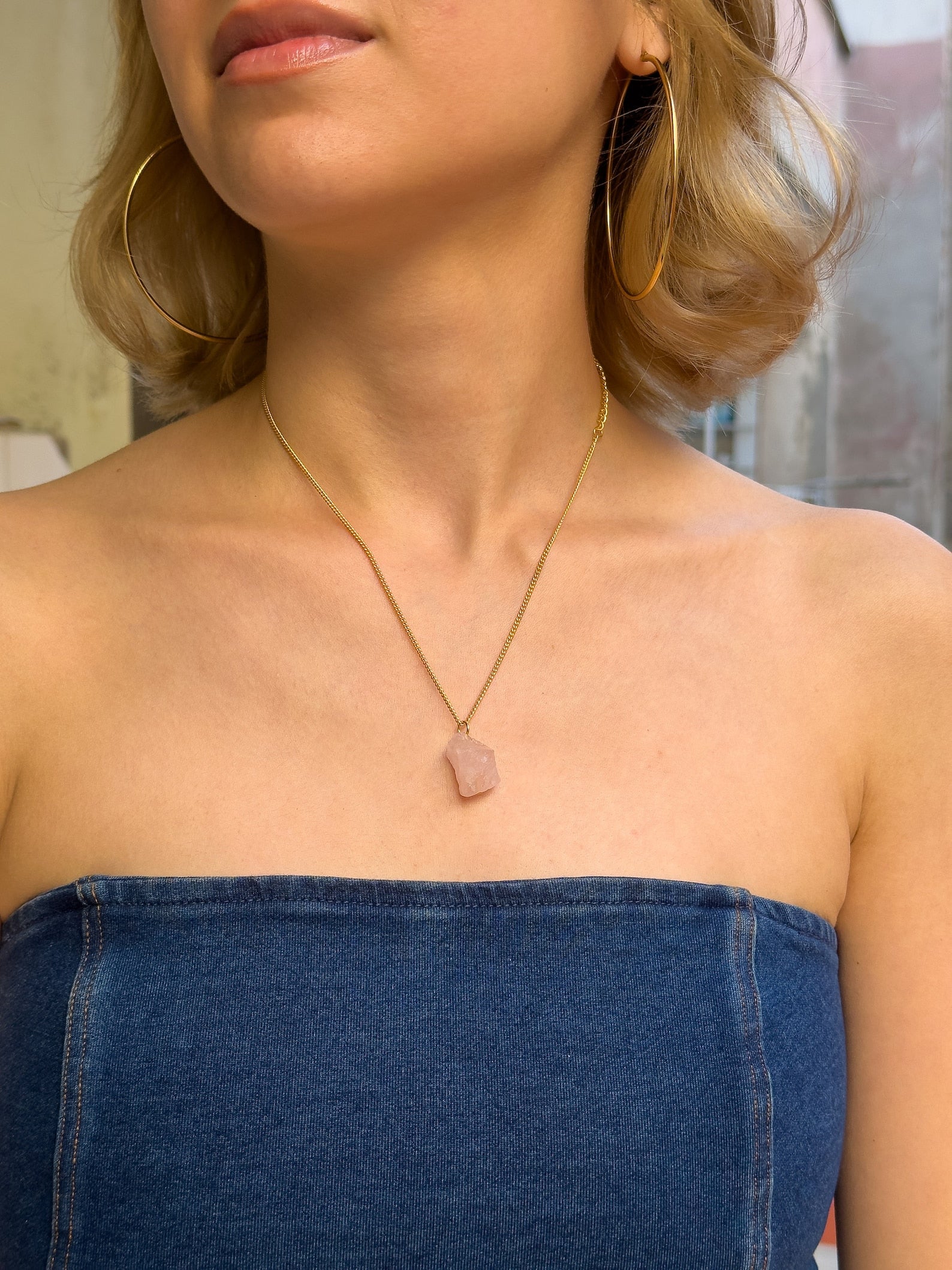 Raw Rose Quartz Minimalist Necklace necklaces LUNARITY GARAGE