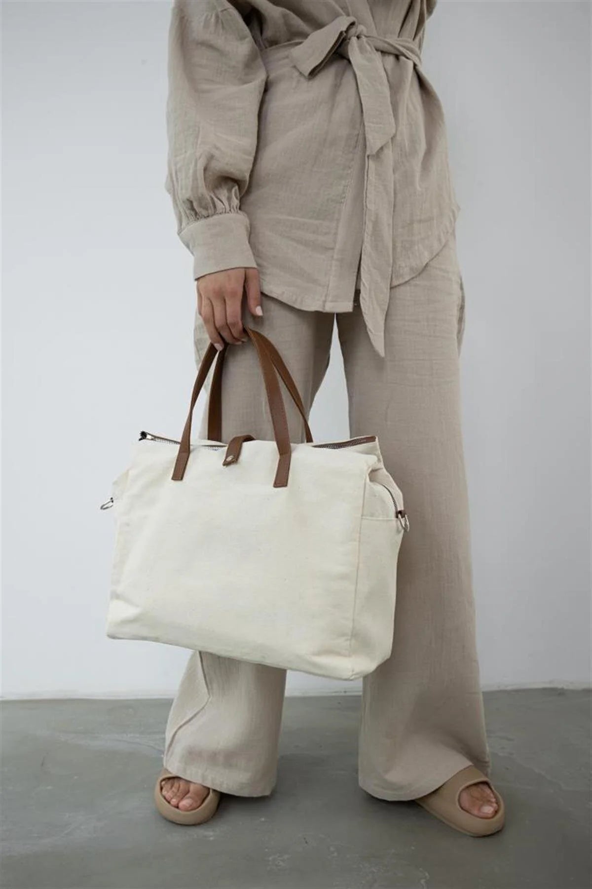 Organic Linen Fabric Shopper Bag Leon Tan shopper bag LUNARITY GARAGE   