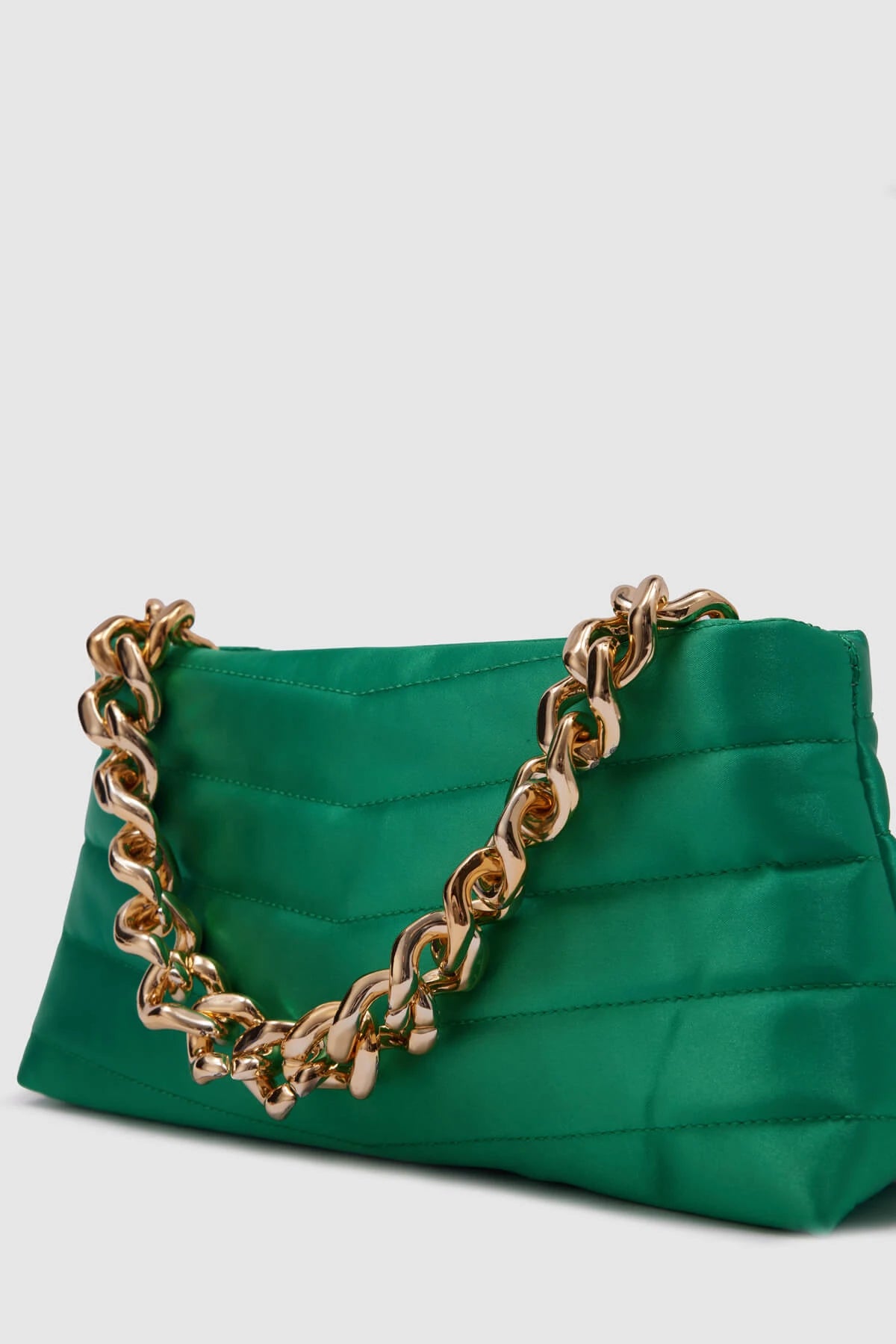 Satin Stitch Detail Gold Chain Strap Baguette Bag baguette bags LUNARITY GARAGE Green  