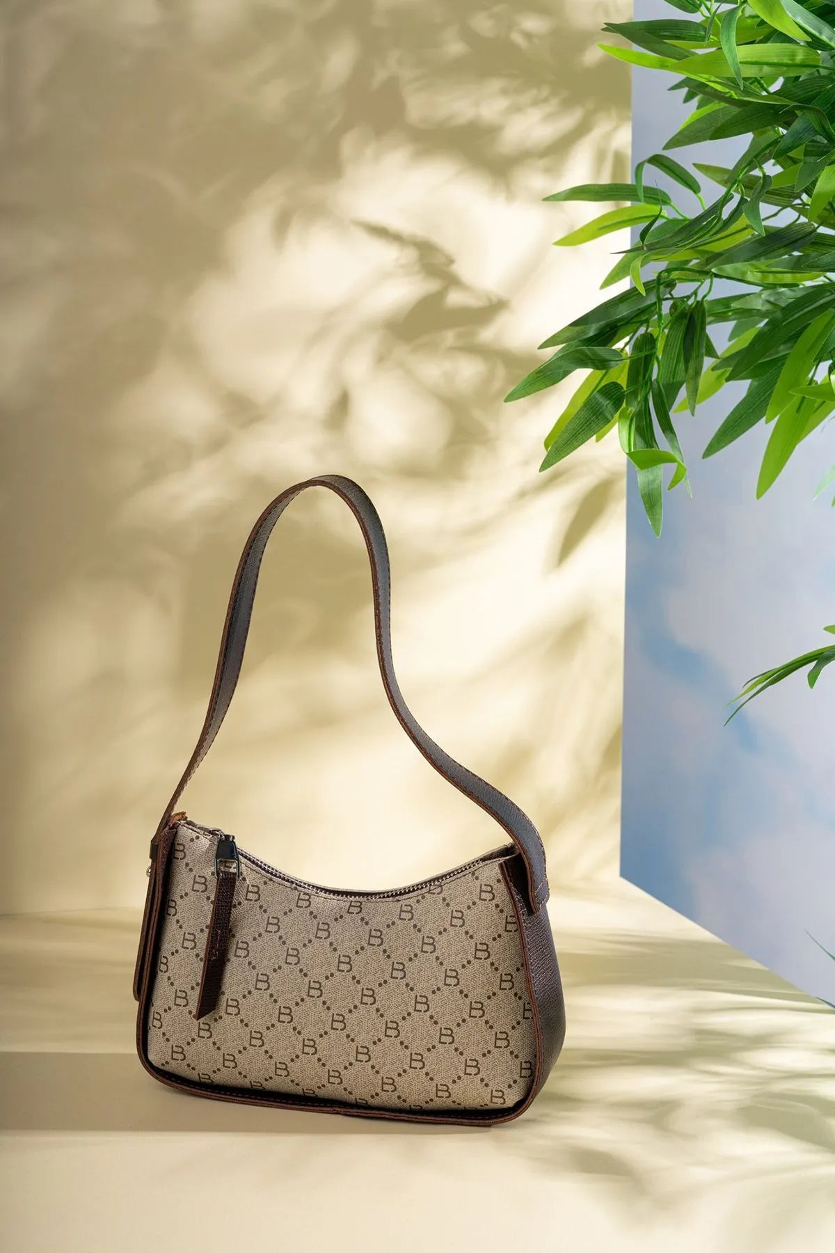 Classic Patterned Baguette Women's Hand and Shoulder Bag baguette bags LUNARITY GARAGE Beige