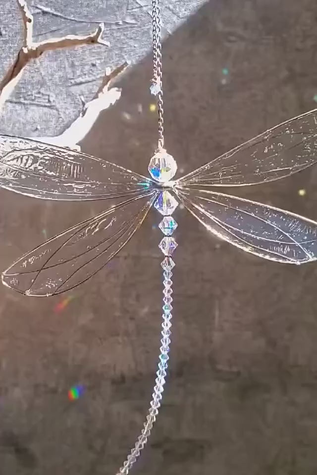 Metal Wing Dragonfly & Butterfly Crystal Suncatcher – Garden Wind Chimes & Home Window Car Decor Suncatcher Lunarity Garage