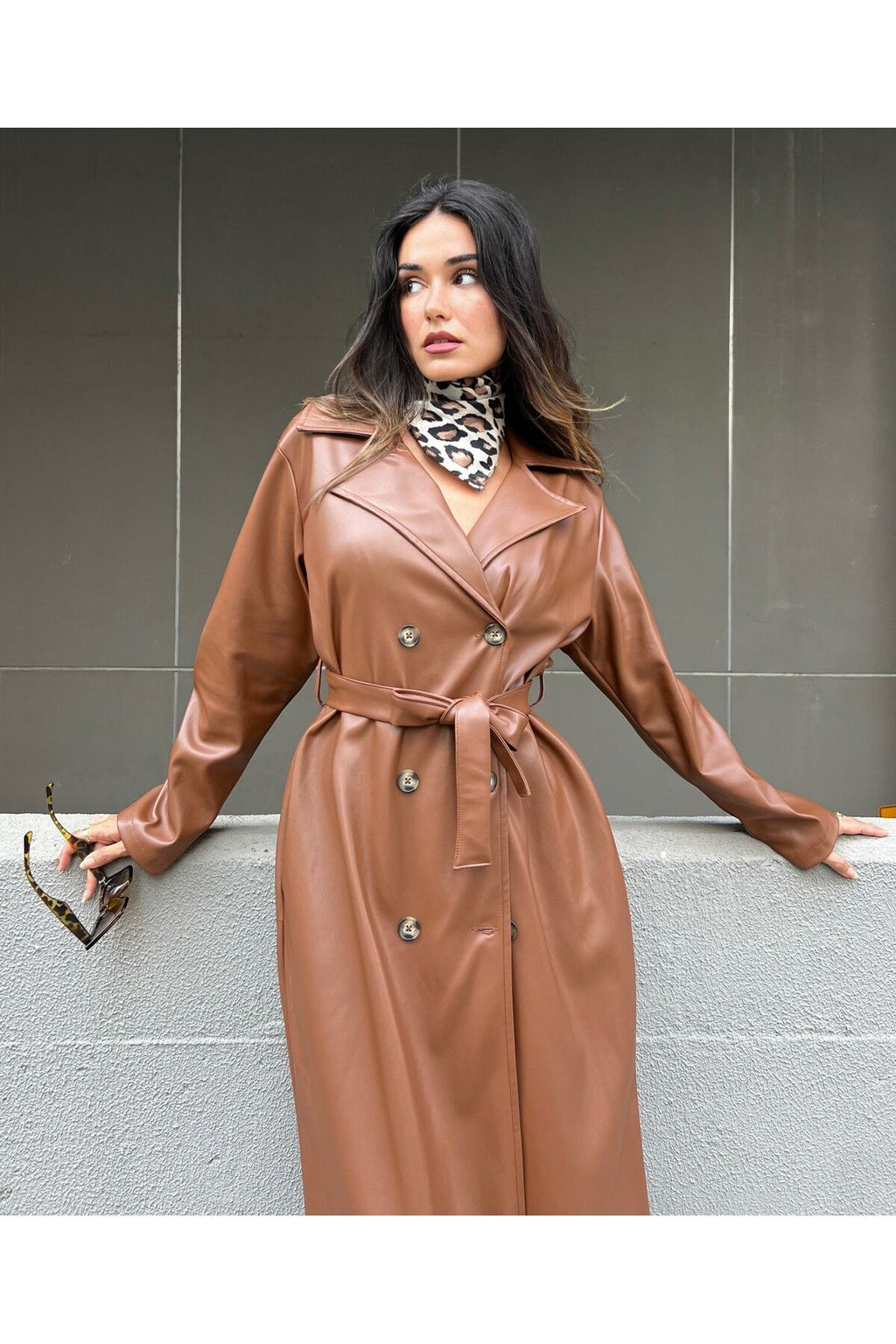 Women's Brown Double-Breasted Trench Coat Trench Coat LunarityGarage Coffee S