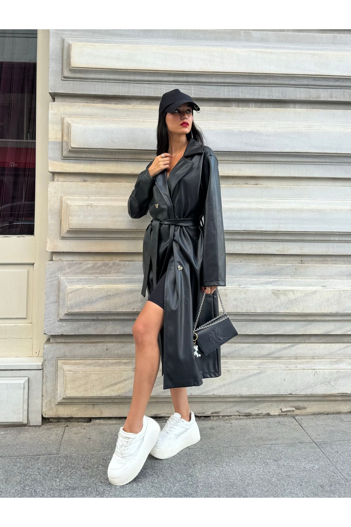 Women's Brown Double-Breasted Trench Coat Trench Coat LunarityGarage Black S