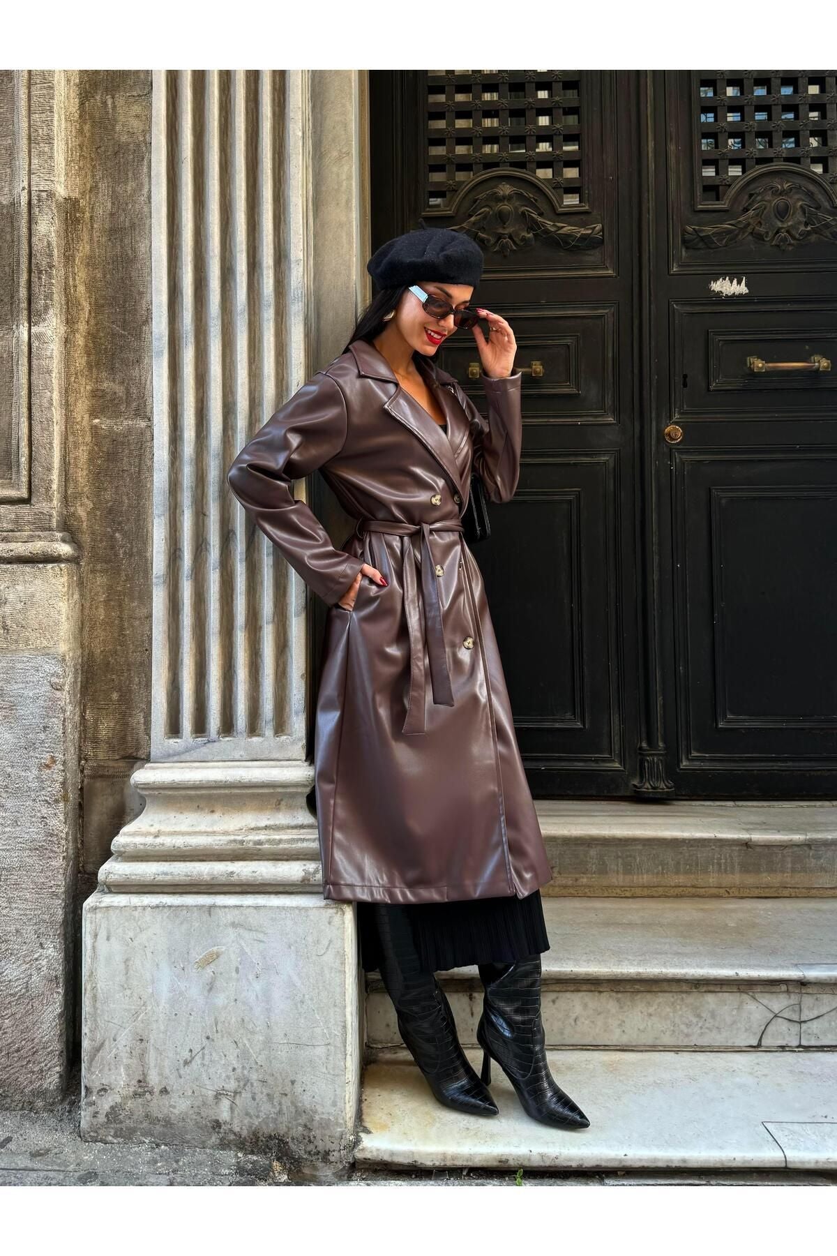 Women's Brown Double-Breasted Trench Coat Trench Coat LunarityGarage