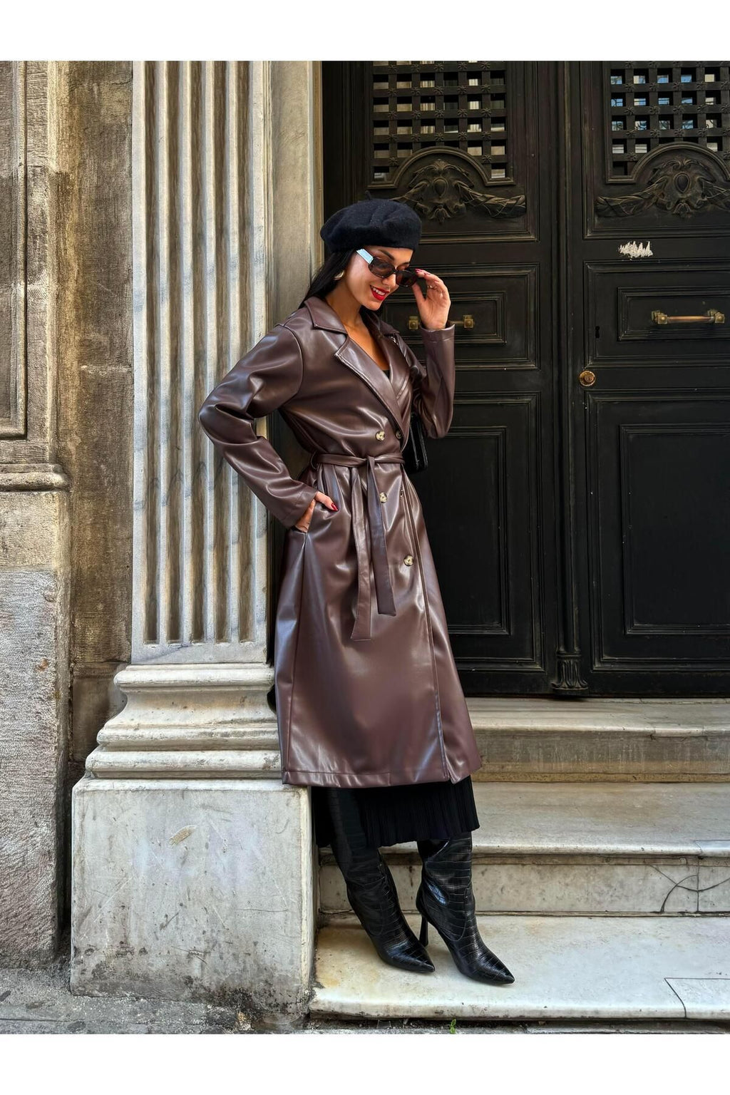 Women's Brown Double-Breasted Trench Coat Trench Coat LunarityGarage