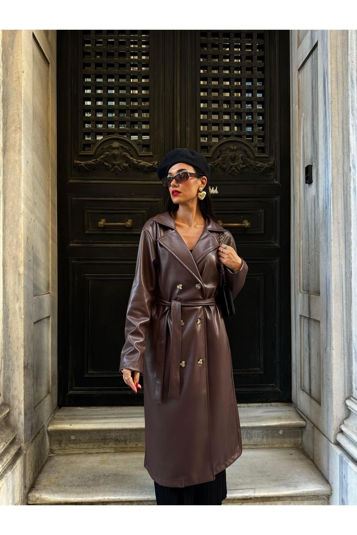 Women's Brown Double-Breasted Trench Coat Trench Coat LunarityGarage